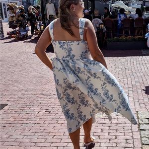 Sachin + Babi Blue and White Taffeta Dress - Chinoiserie